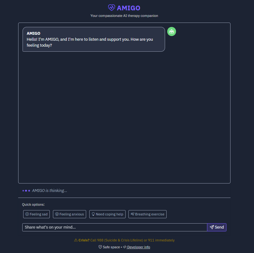AMIGO AI Therapy Chatbot Screenshot