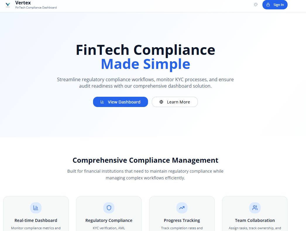 Vertex Dashboard Screenshot